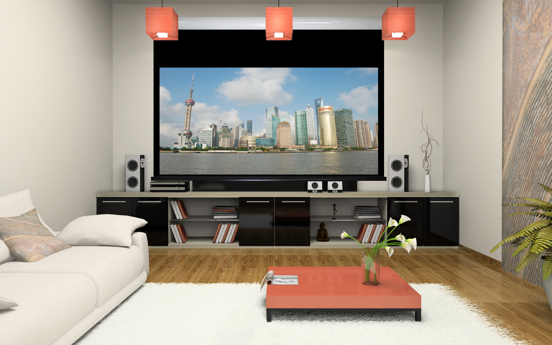 high-end 135 inch cinema tab tensioned motorized screen